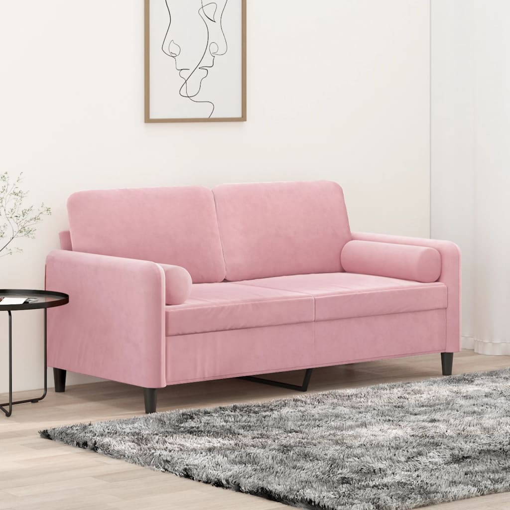 vidaXL Canapea cu 2 locuri cu pernuțe, roz, 140 cm, catifea