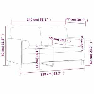 2místná pohovka s polštáři hnědá 140 cm samet - obrázek 8