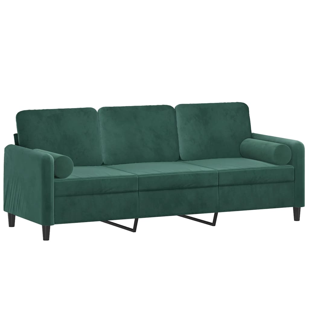 vidaXL Driezitsbank met sierkussens 180 cm fluweel donkergroen afbeelding
