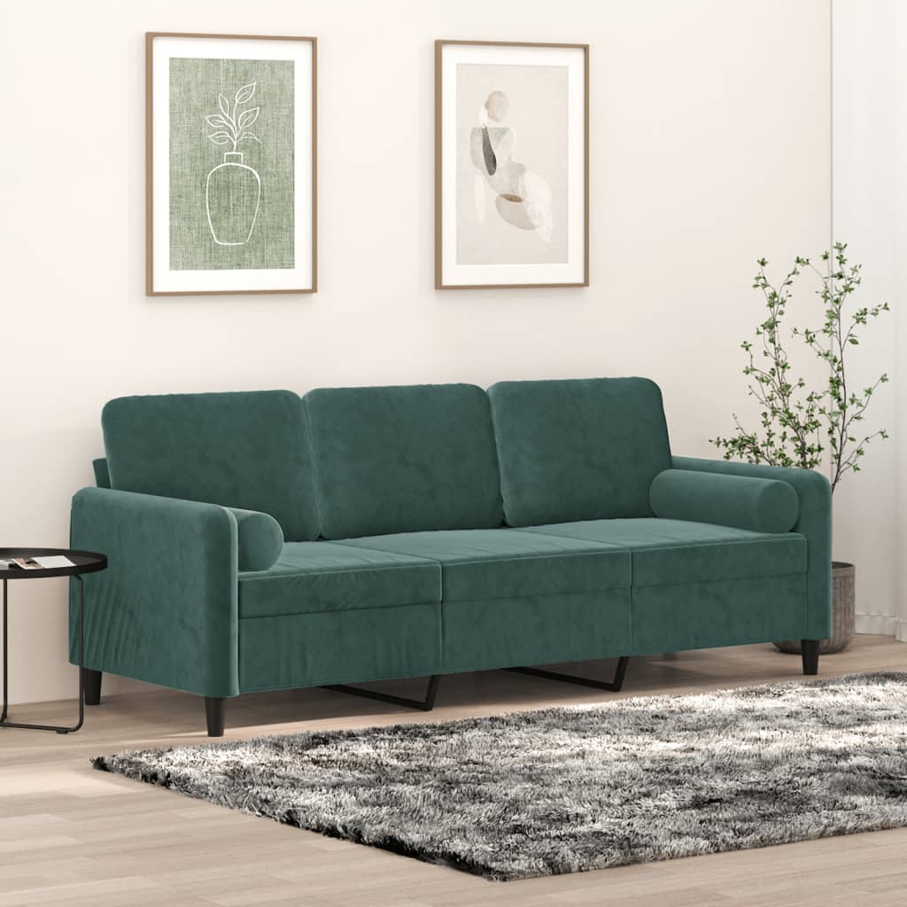 vidaXL Canapea cu 3 locuri cu pernuțe, verde închis, 180 cm, catifea