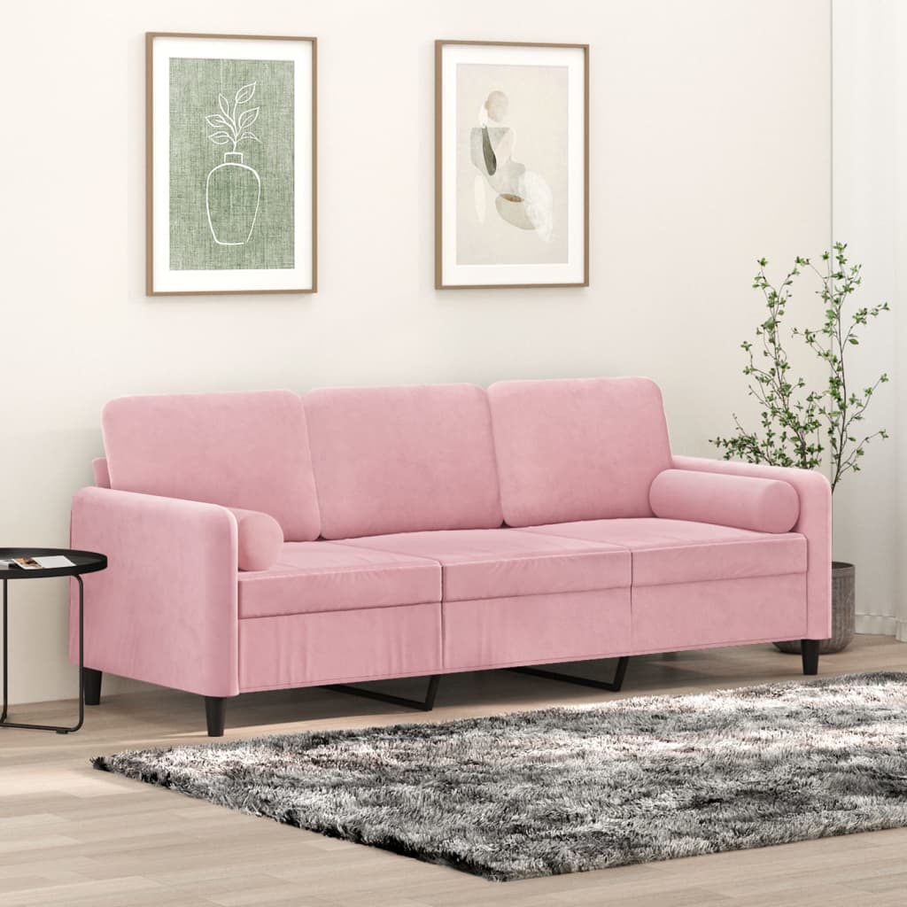 vidaXL Canapea cu 3 locuri cu pernuțe, roz, 180 cm, catifea