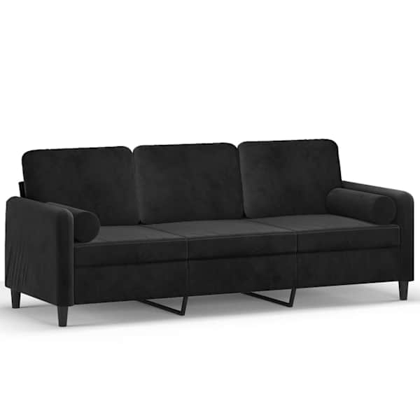 vidaXL 3-kohaline diivan patjadega, must, 180 cm, samts