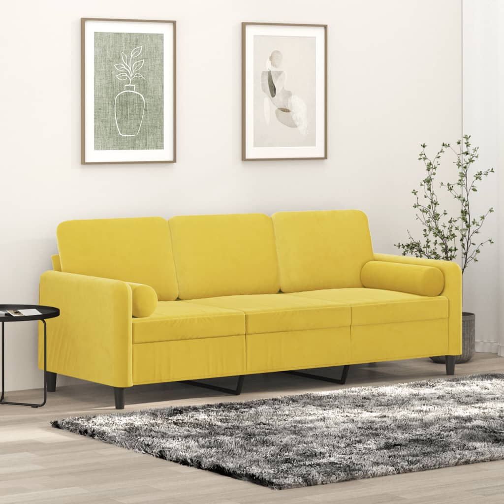 vidaXL Canapea cu 3 locuri cu pernuțe, galben, 180 cm, catifea