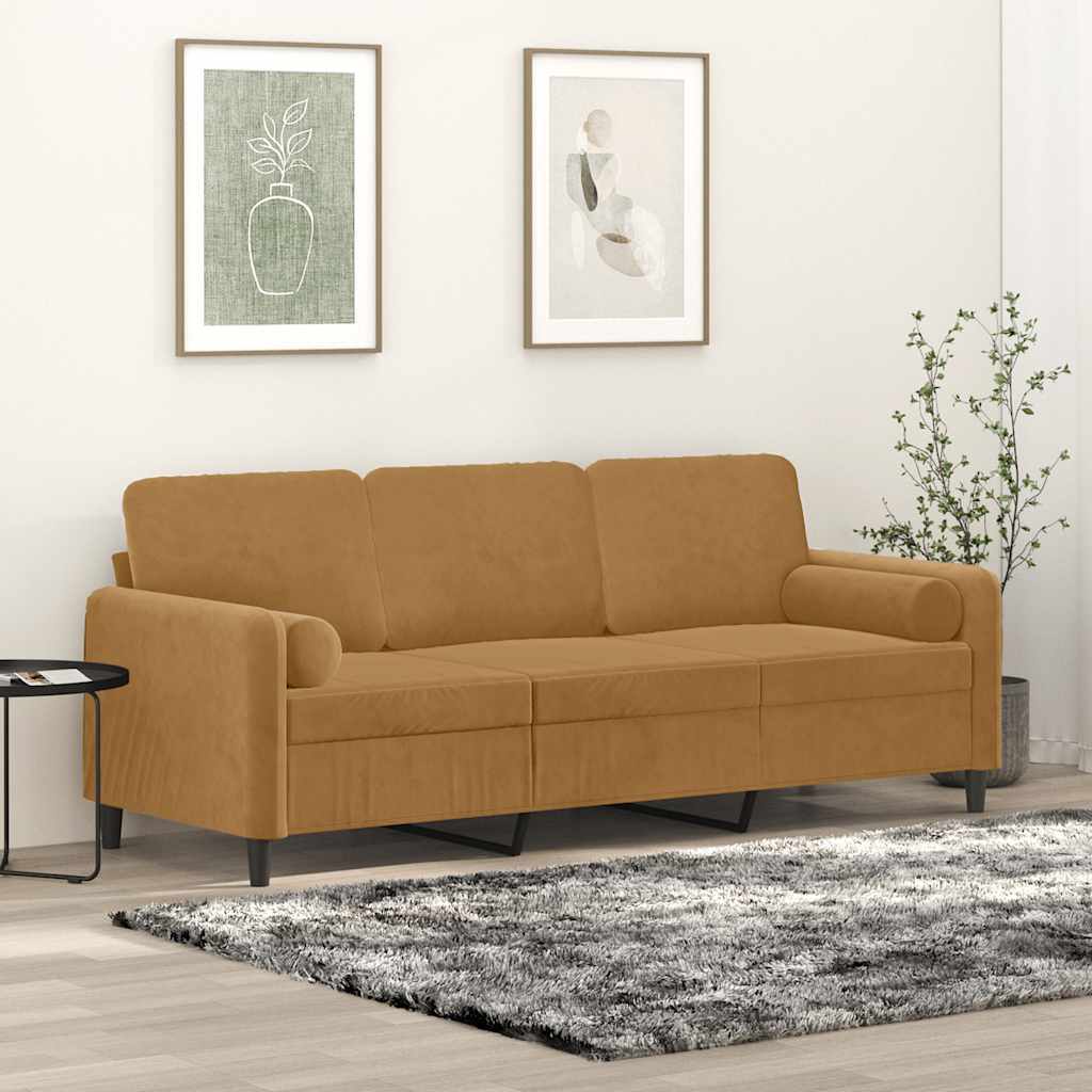 vidaXL 3-Sitzer-Sofa mit Zierkissen Braun 180 cm Samt