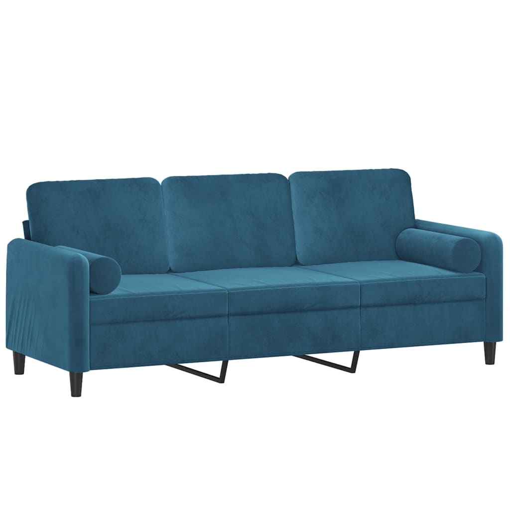 vidaXL Driezitsbank met sierkussens 180 cm fluweel blauw afbeelding