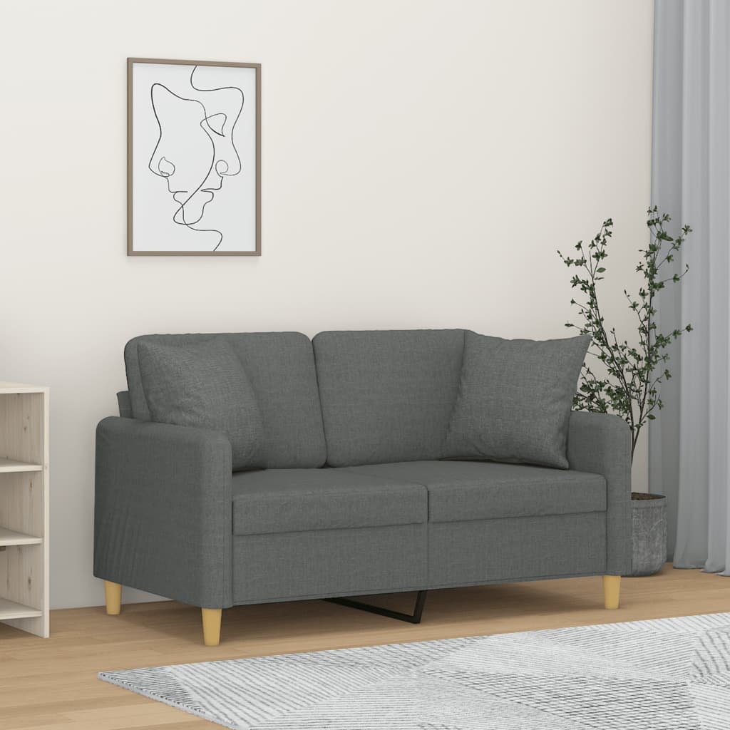 vidaXL 2-Sitzer-Sofa mit Zierkissen Dunkelgrau 120 cm Stoff