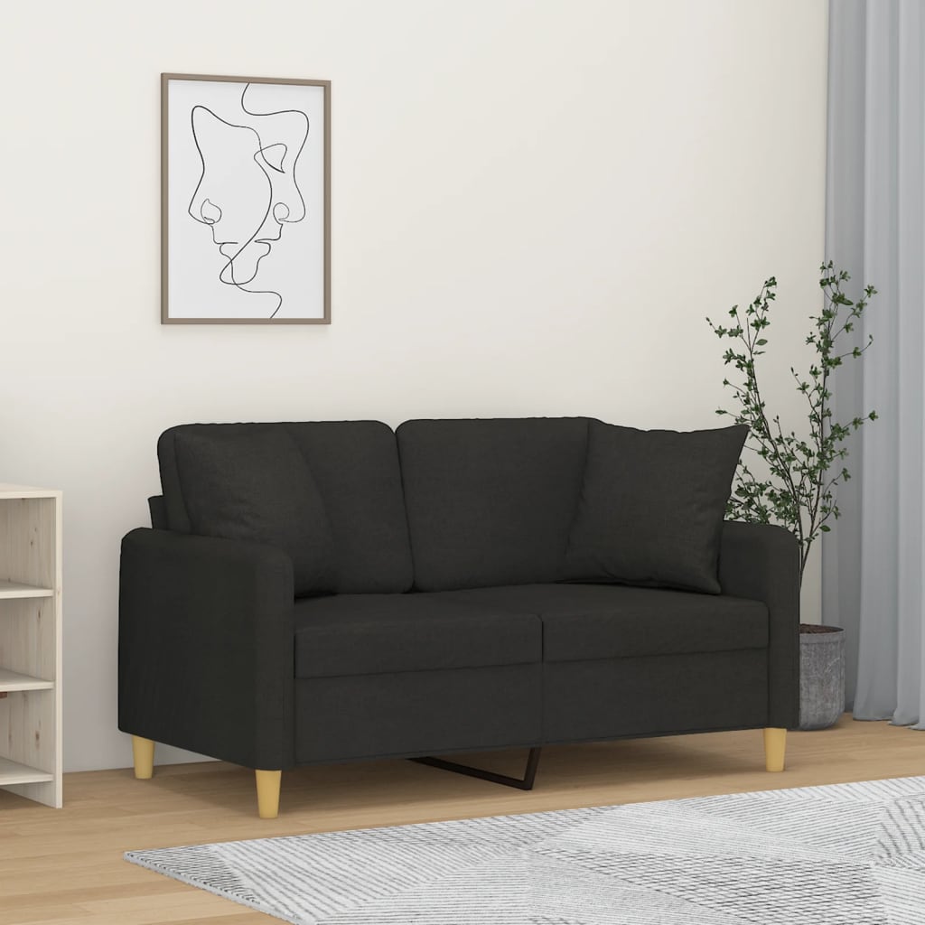 vidaXL 2-Sitzer-Sofa mit Zierkissen Schwarz 120 cm Stoff