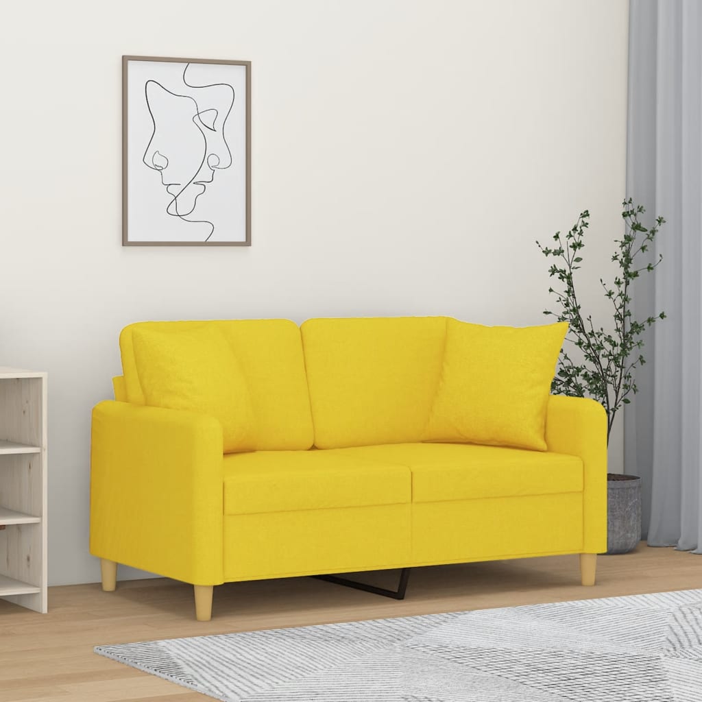 vidaXL 2-Sitzer-Sofa mit Zierkissen Hellgelb 120 cm Stoff