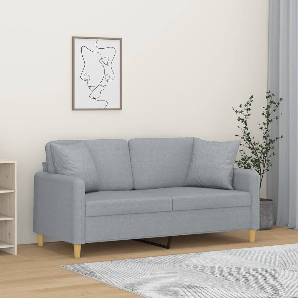 2-Sitzer-Sofa mit Zierkissen Hellgrau 140 cm Stoff