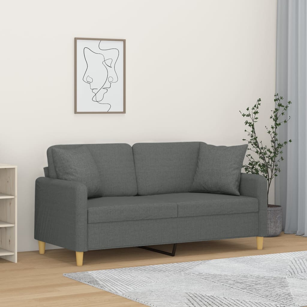 vidaXL 2-Sitzer-Sofa mit Zierkissen Dunkelgrau 140 cm Stoff