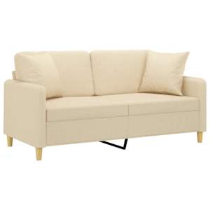 vidaXL Tweezitsbank met sierkussens 140 cm stof cr&egrave;mekleurig