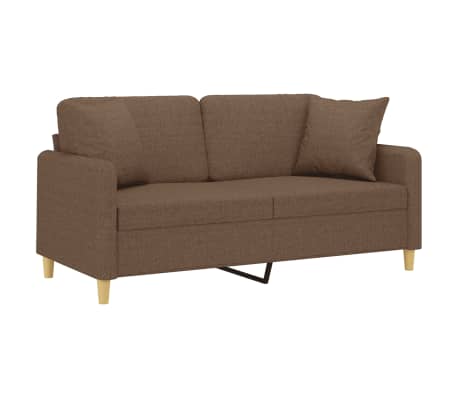 vidaXL Dvivietė sofa su pagalvėlėmis, rudos spalvos, 140cm, audinys