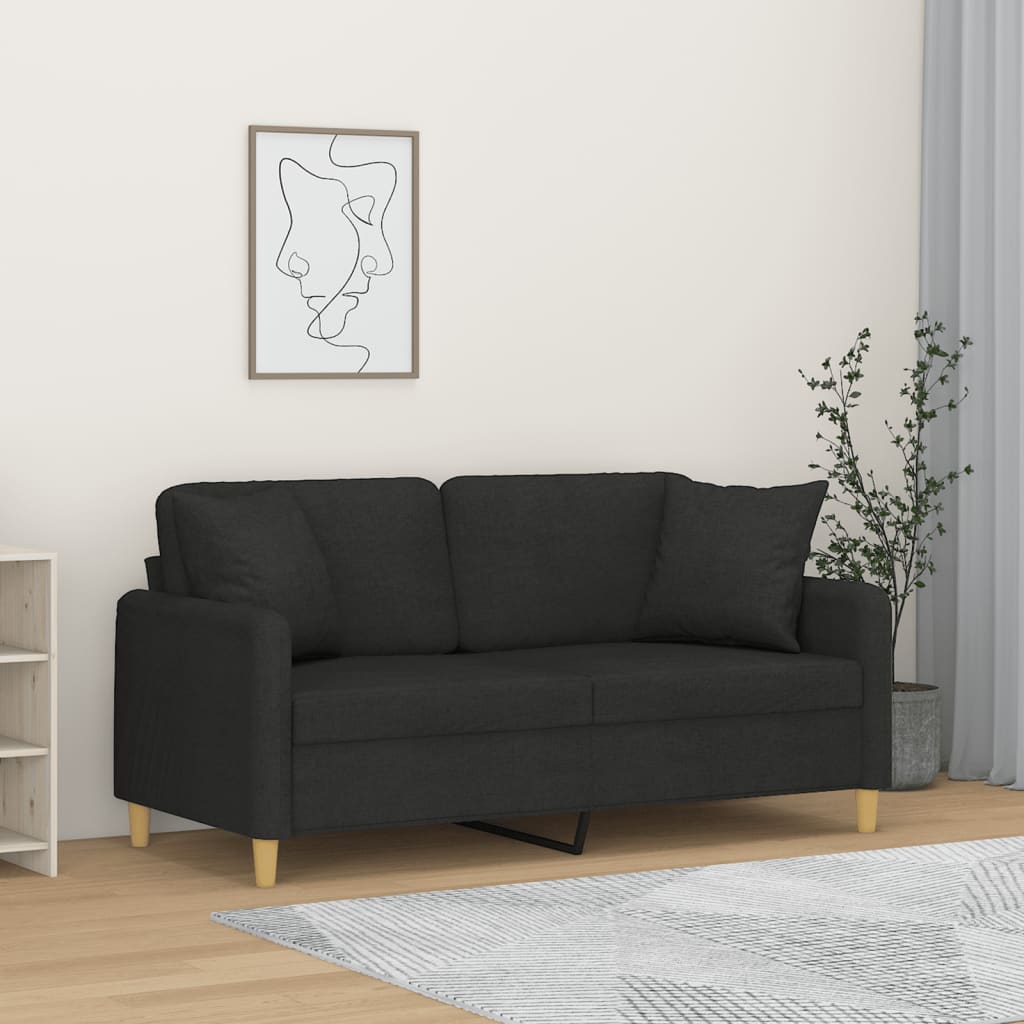 vidaXL Canapea cu 2 locuri cu pernuțe, negru, 140 cm, textil