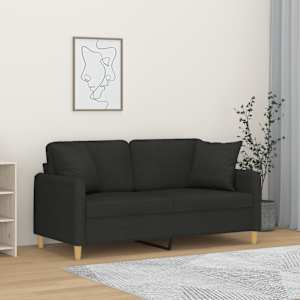 2místná pohovka s polštáři černá 140 cm textil - obrázek 1