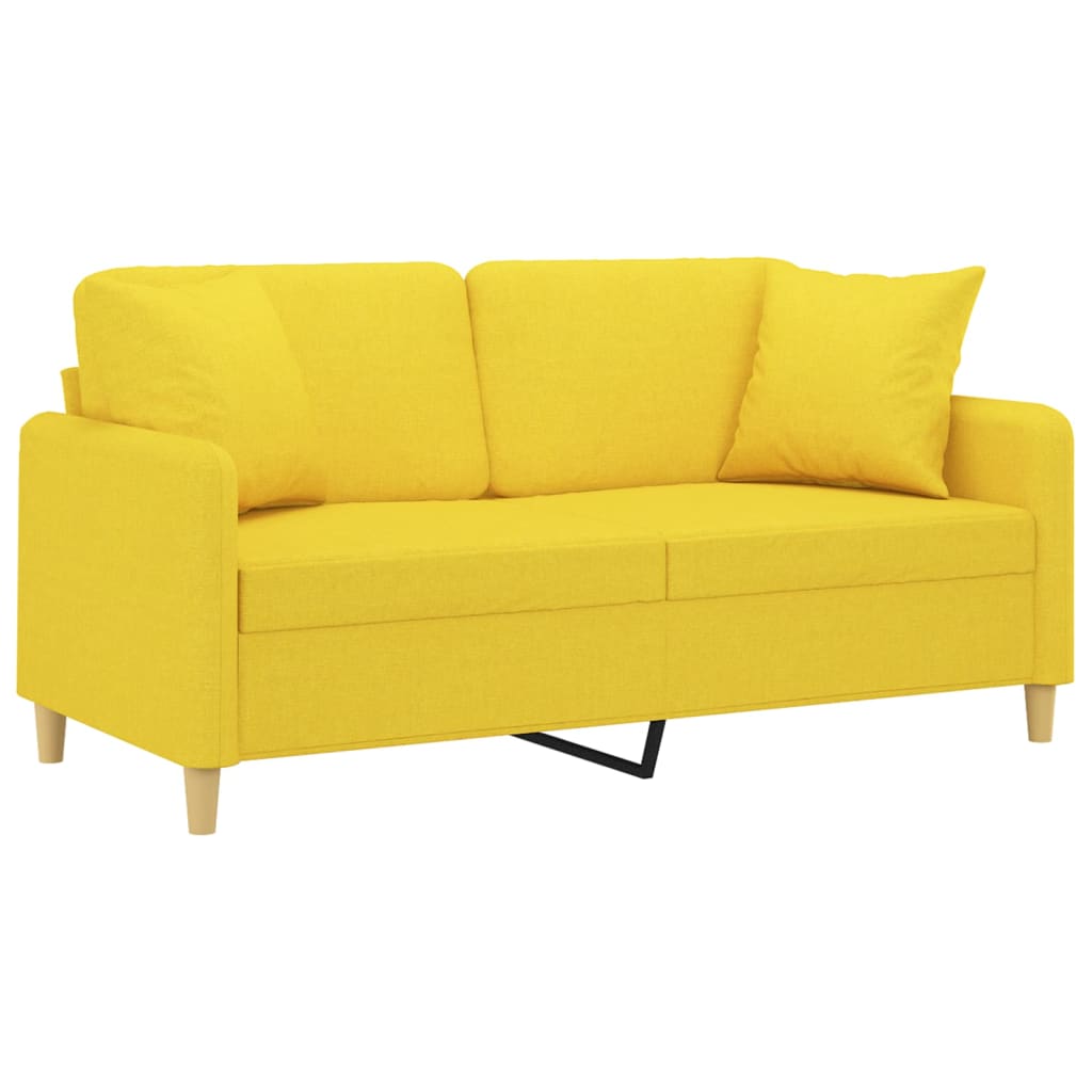 vidaXL Sofá 2 lug. + almofadas decorativas 140 cm tecido amarelo-claro