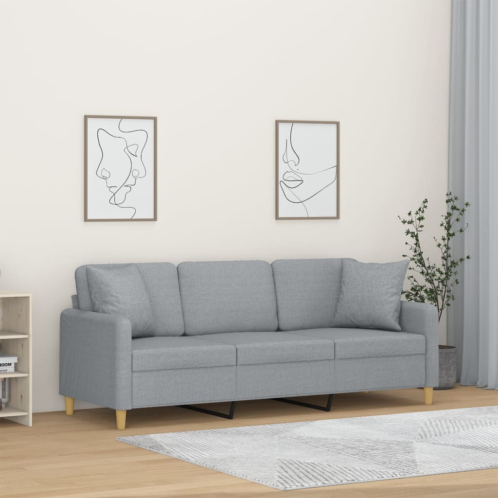 vidaXL Canapea cu 3 locuri cu pernuțe, gri deschis, 180 cm, textil