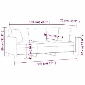 3místná pohovka s polštáři hnědá 180 cm textil - obrázek 8