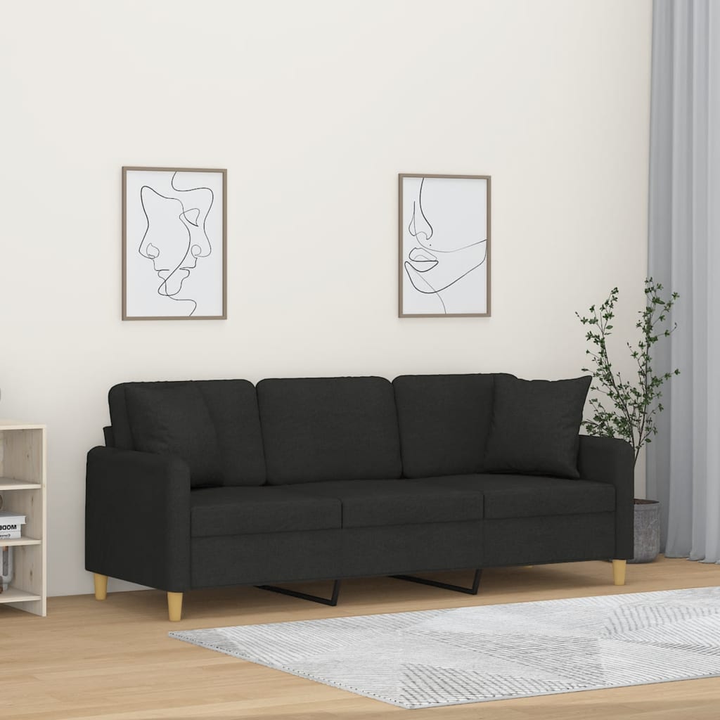 3-Sitzer-Sofa mit Zierkissen Schwarz 180 cm Stoff