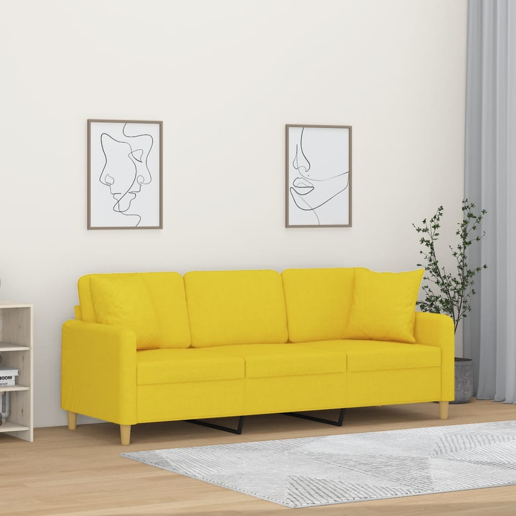 vidaXL 3-Sitzer-Sofa mit Zierkissen Hellgelb 180 cm Stoff