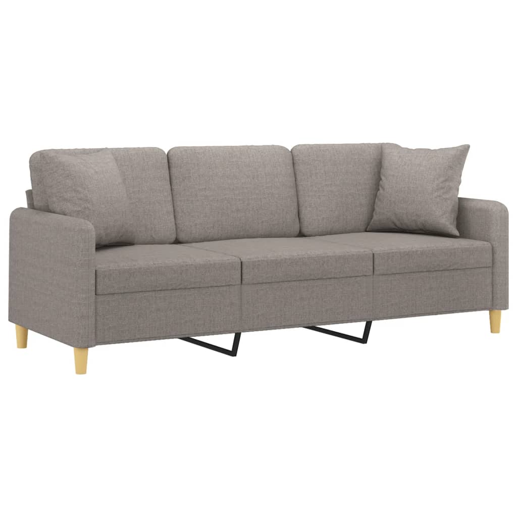 vidaXL Driezitsbank met sierkussens 180 cm stof taupe afbeelding
