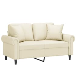 vidaXL 2-sits soffa med prydnadskuddar gr&auml;ddvit 120 cm konstl&auml;der