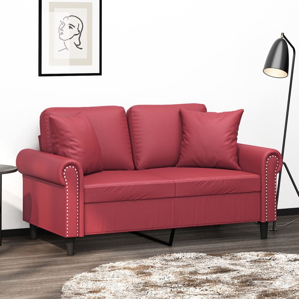 vidaXL 2-Sitzer-Sofa mit Zierkissen Weinrot 120 cm Kunstleder