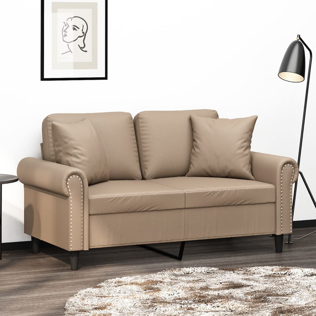 2-Sitzer-Sofa mit Zierkissen Cappuccino-Braun 120 cm Kunstleder
