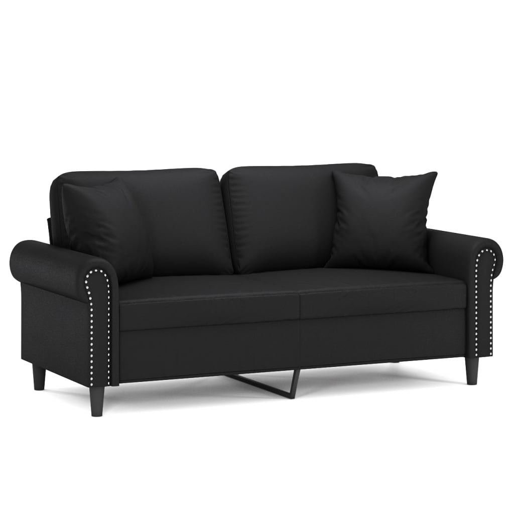 vidaXL Tweezitsbank met sierkussens 140 cm kunstleer zwart, foto 3