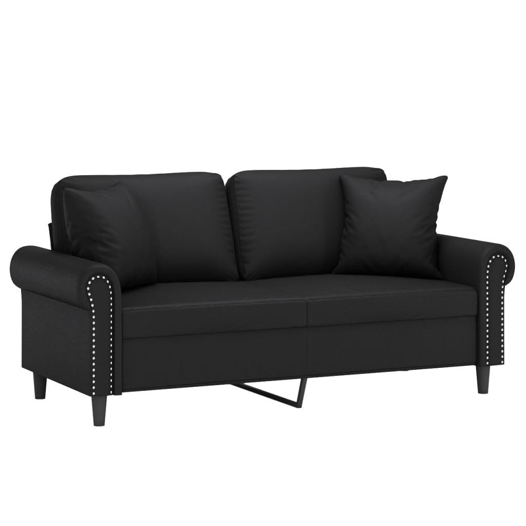 vidaXL Canapea cu 2 locuri cu pernuțe, negru, 140 cm, piele ecologică