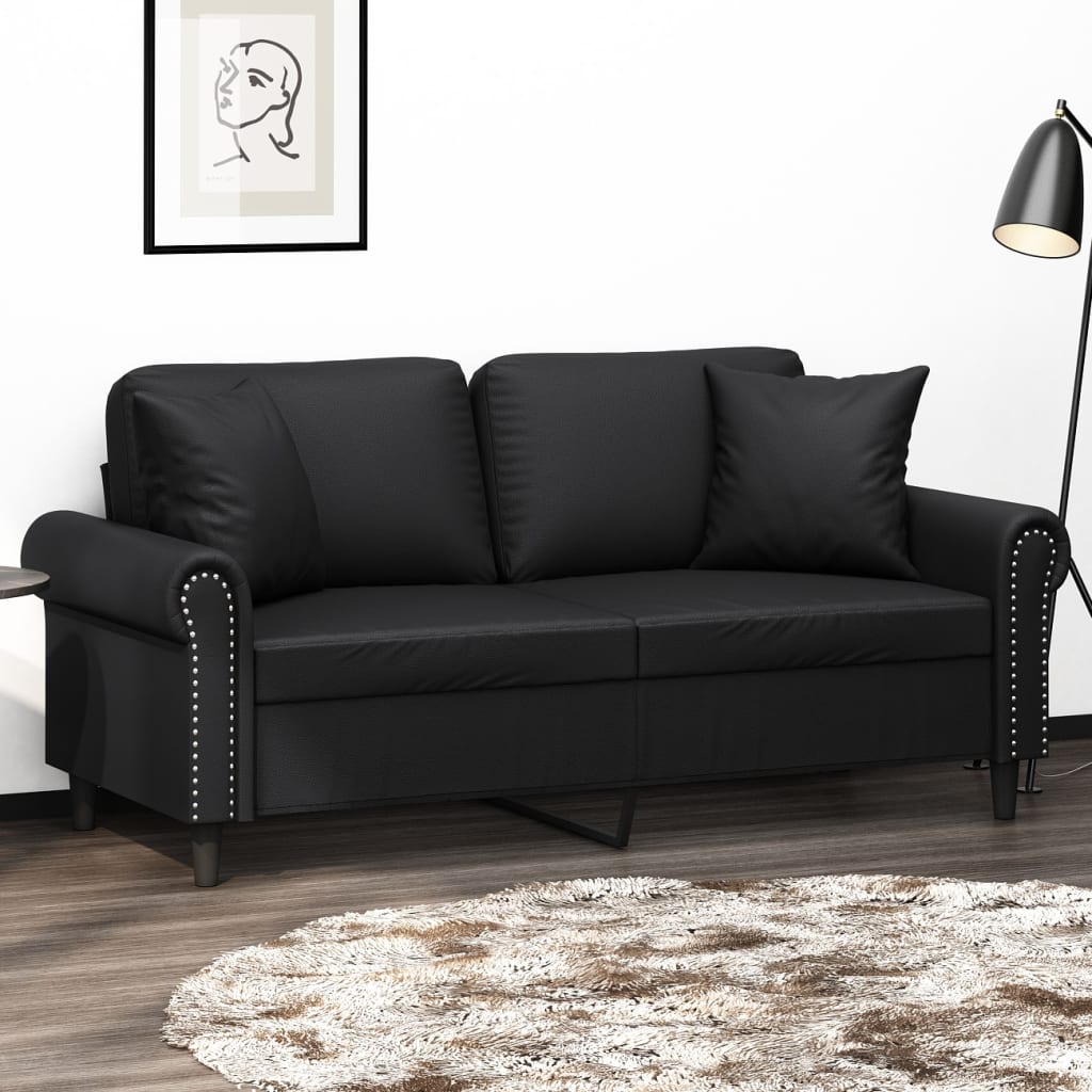 2-Sitzer-Sofa mit Zierkissen Schwarz 140 cm Kunstleder