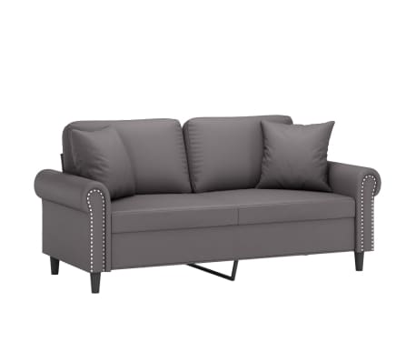 vidaXL Canap&eacute; 2 places avec oreillers d&eacute;coratifs gris 140cm similicuir