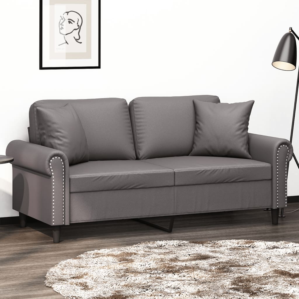 vidaXL 2-Sitzer-Sofa mit Zierkissen Grau 140 cm Kunstleder