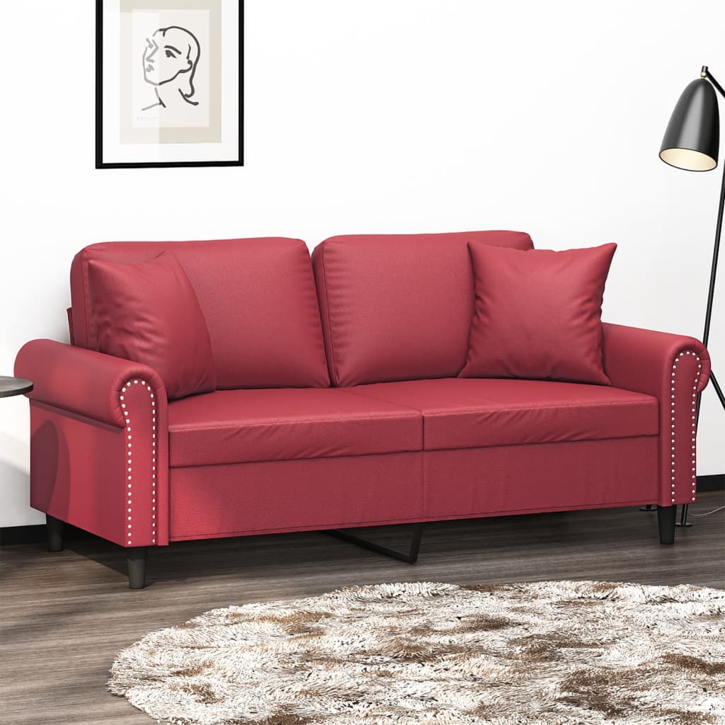 vidaXL 2-Sitzer-Sofa mit Zierkissen Weinrot 140 cm Kunstleder