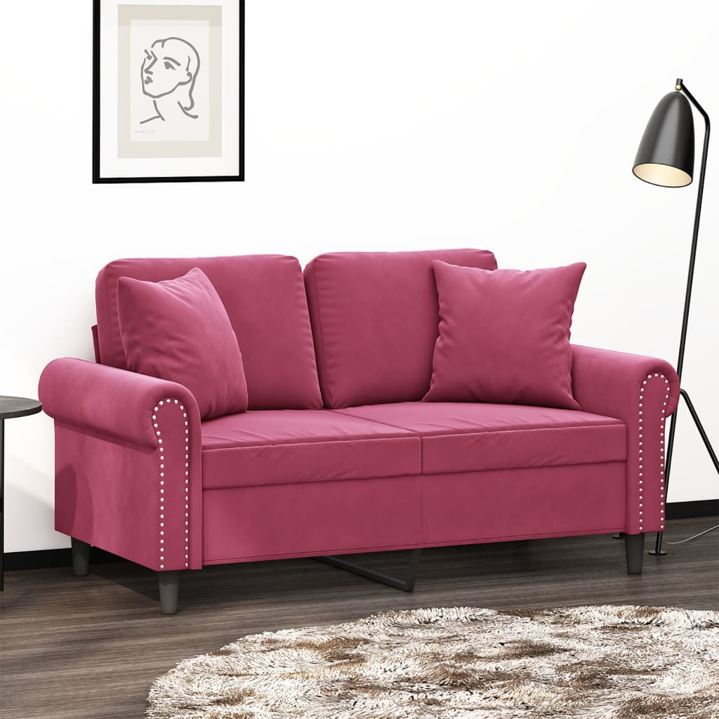 vidaXL 2-Sitzer-Sofa mit Zierkissen Weinrot 120 cm Samt