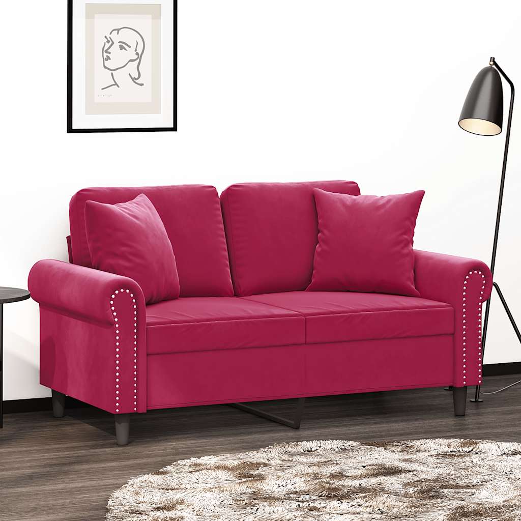 Thumbnail - vidaXL 2-Sitzer-Sofa mit Zierkissen Weinrot 120 cm Samt
