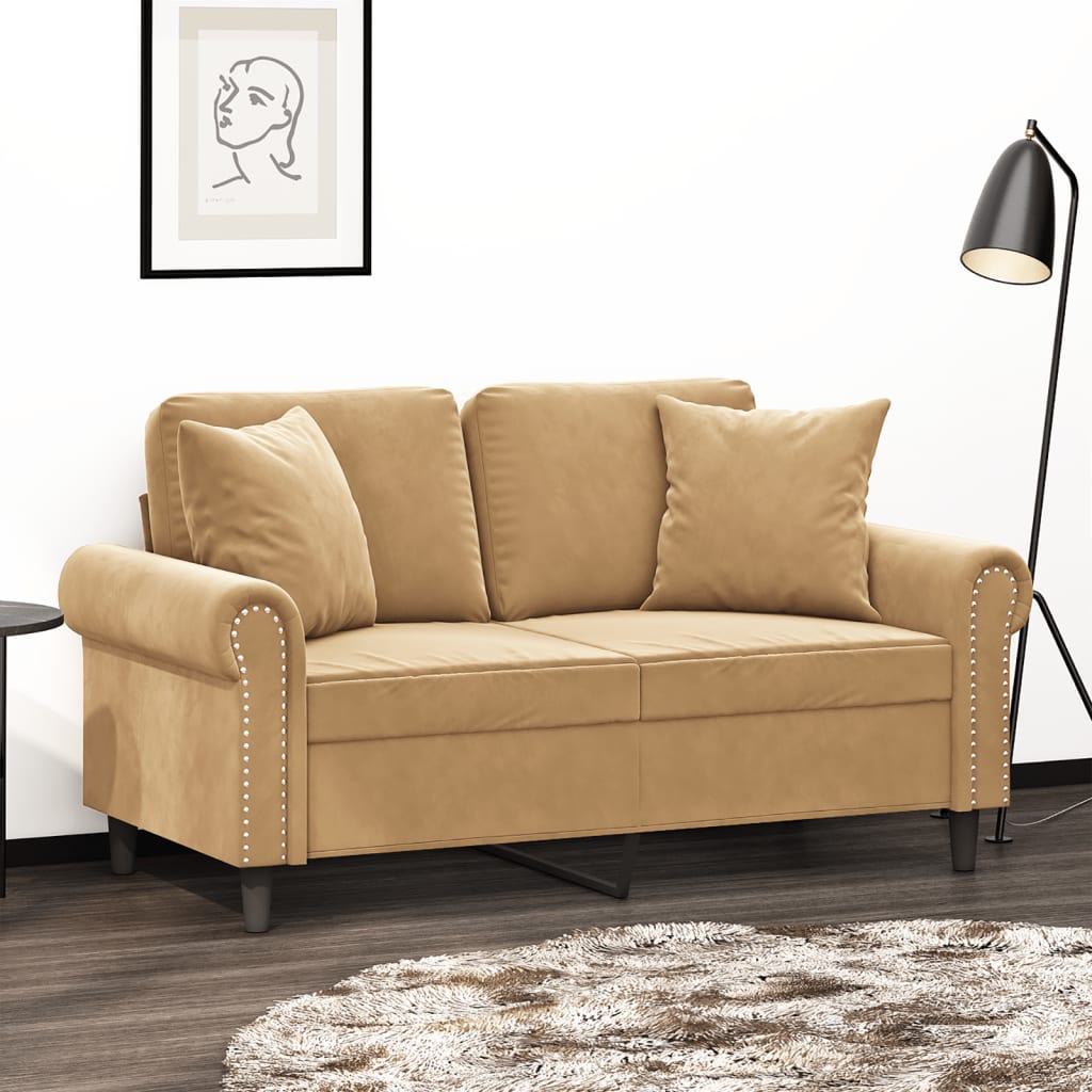 vidaXL 2-personers sofa med pyntepuder 120 cm velour brun