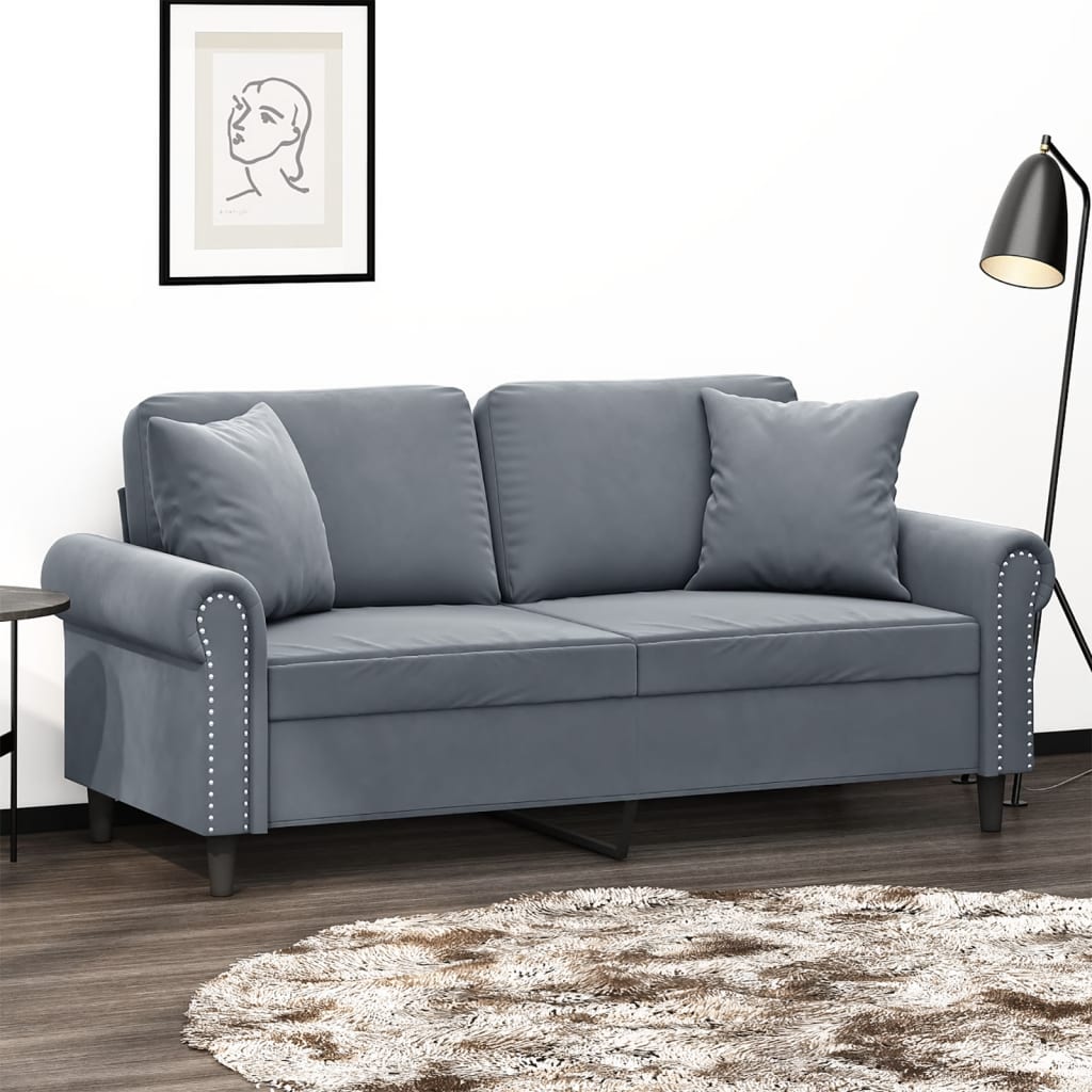 vidaXL 2-personers sofa med pyntepuder 140 cm velour mørkegrå