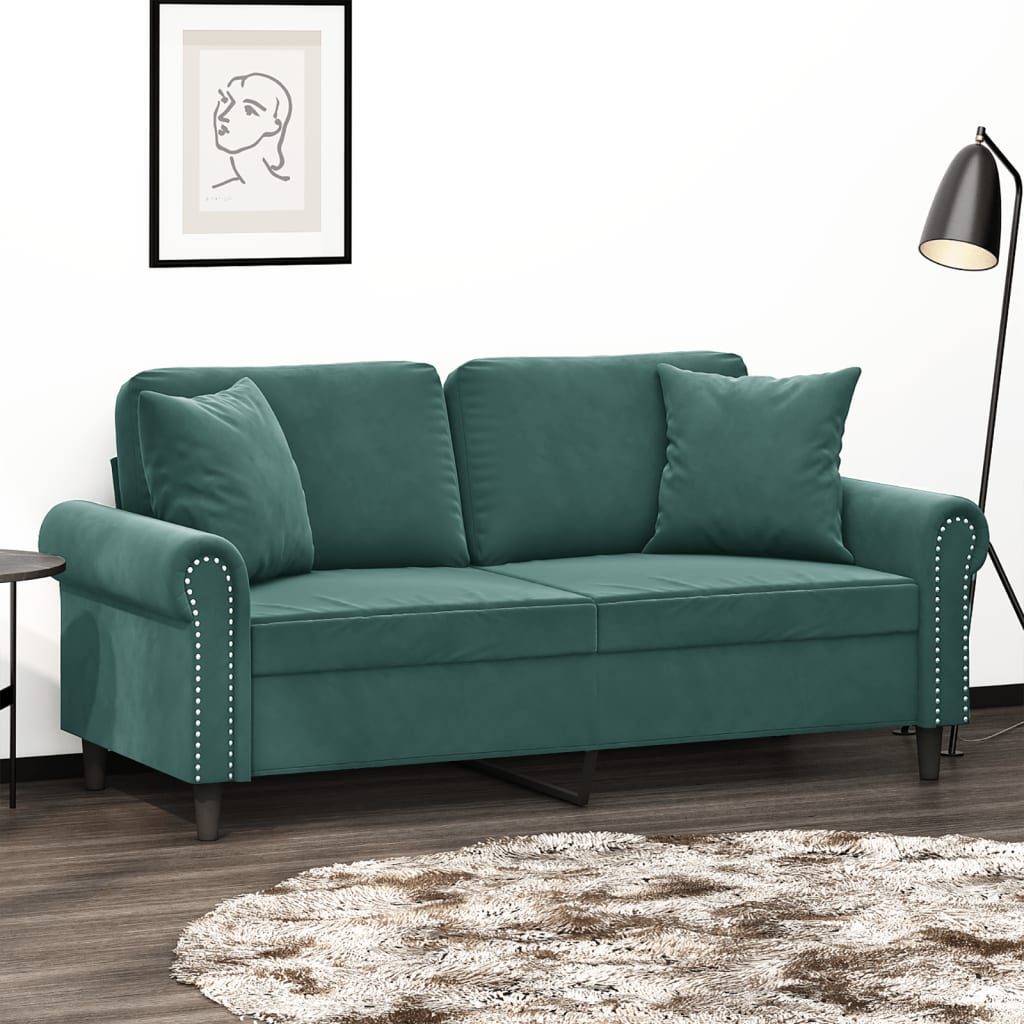 2-Sitzer-Sofa mit Zierkissen Dunkelgrün 140 cm Samt