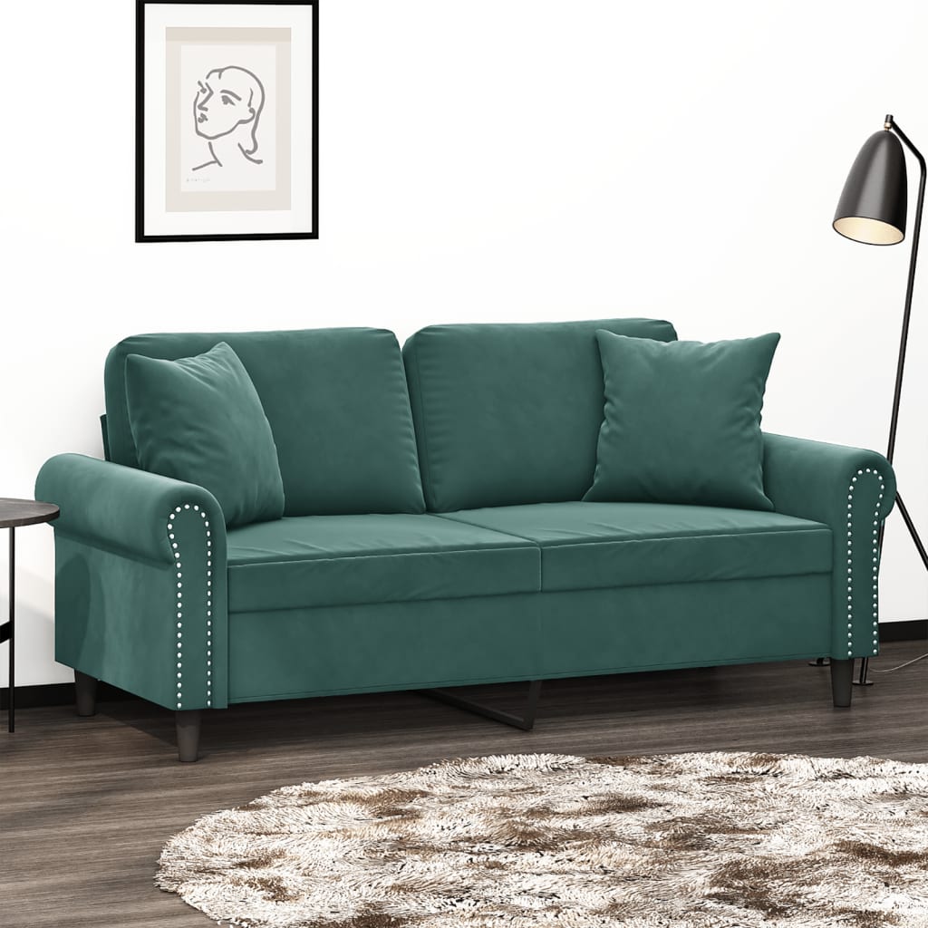 vidaXL 2-Sitzer-Sofa mit Zierkissen Dunkelgrün 140 cm Samt