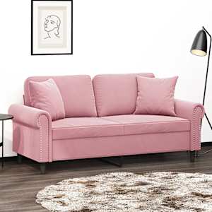 Kavč dvosed z okrasnimi blazinami roza 140 cm žamet