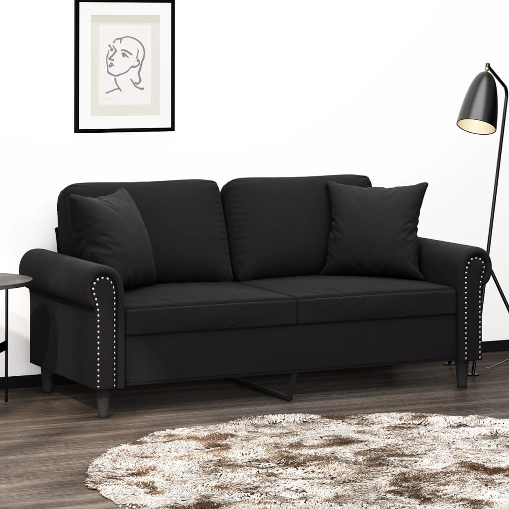 vidaXL 2-Sitzer-Sofa mit Zierkissen Schwarz 140 cm Samt