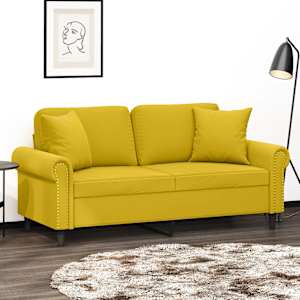 Kavč dvosed z okrasnimi blazinami rumen 140 cm žamet