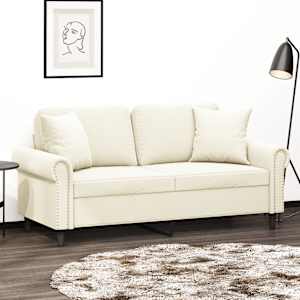 Kavč dvosed z okrasnimi blazinami krem 140 cm žamet