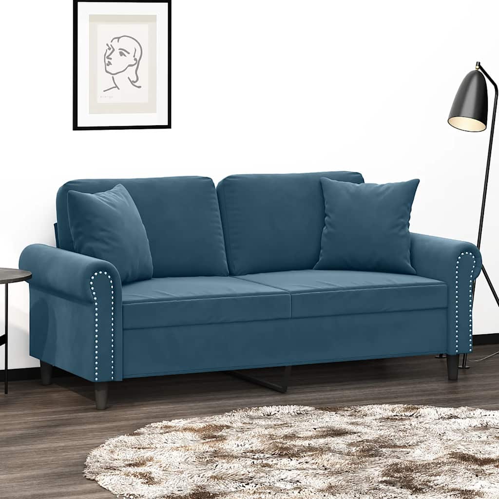 vidaXL 2-Sitzer-Sofa mit Zierkissen Blau 140 cm Samt