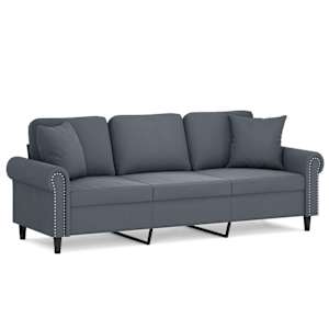 vidaXL 3-kohaline diivan patjadega, tumehall, 180 cm, samet