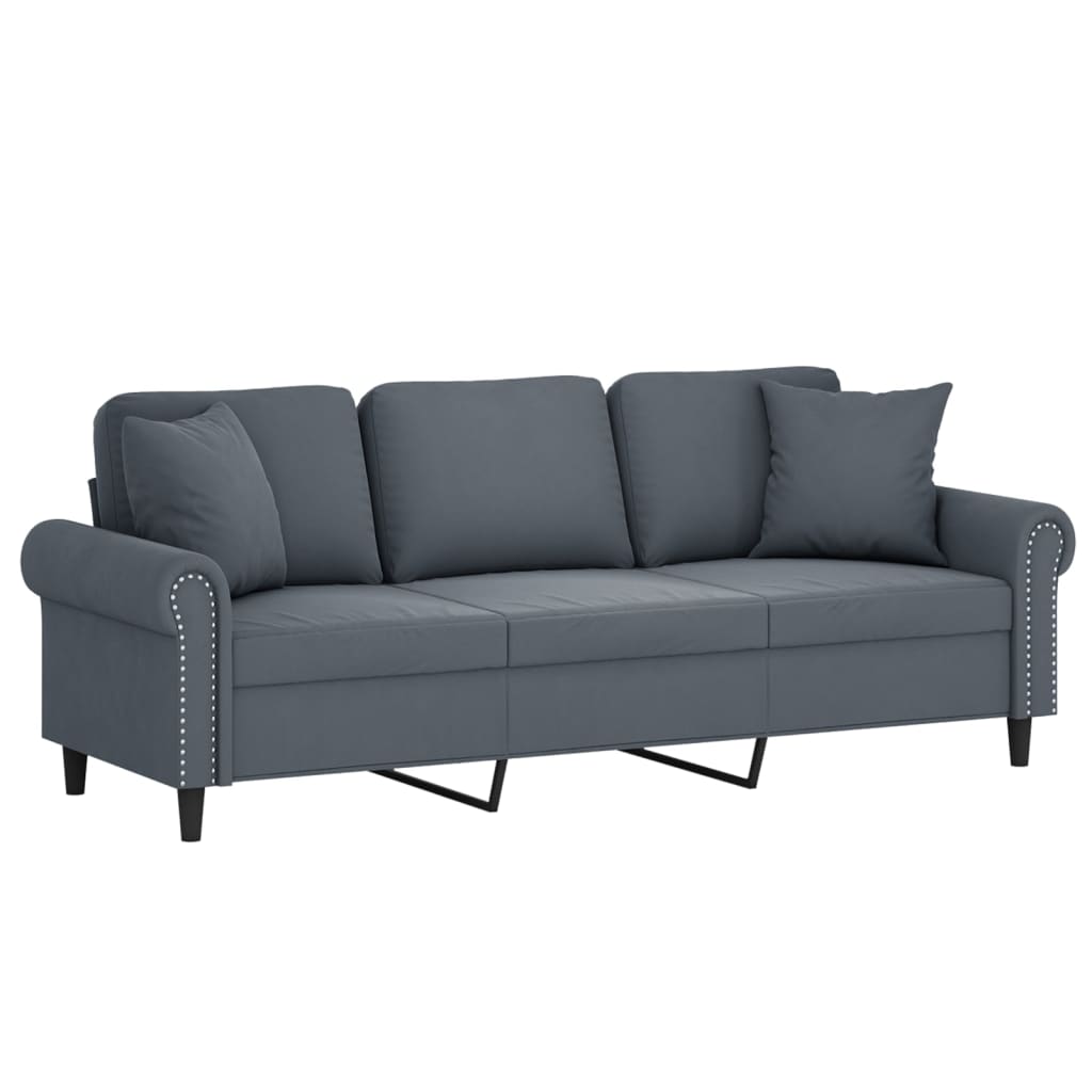 vidaXL Driezitsbank met sierkussens 180 cm fluweel donkergrijs afbeelding