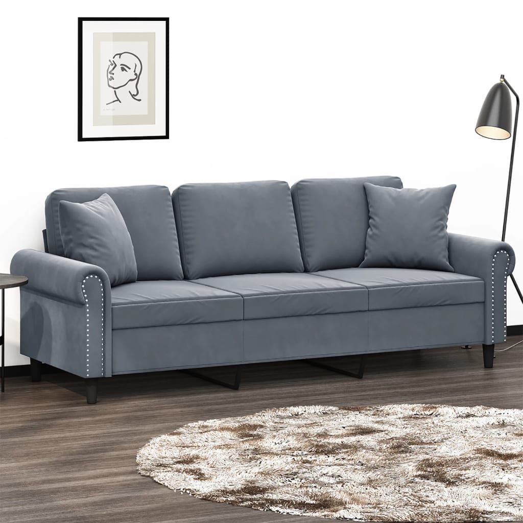 3-Sitzer-Sofa mit Zierkissen Dunkelgrau 180 cm Samt