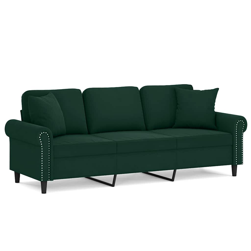 Thumbnail - vidaXL 3-Sitzer-Sofa mit Zierkissen Dunkelgrün 180 cm Samt