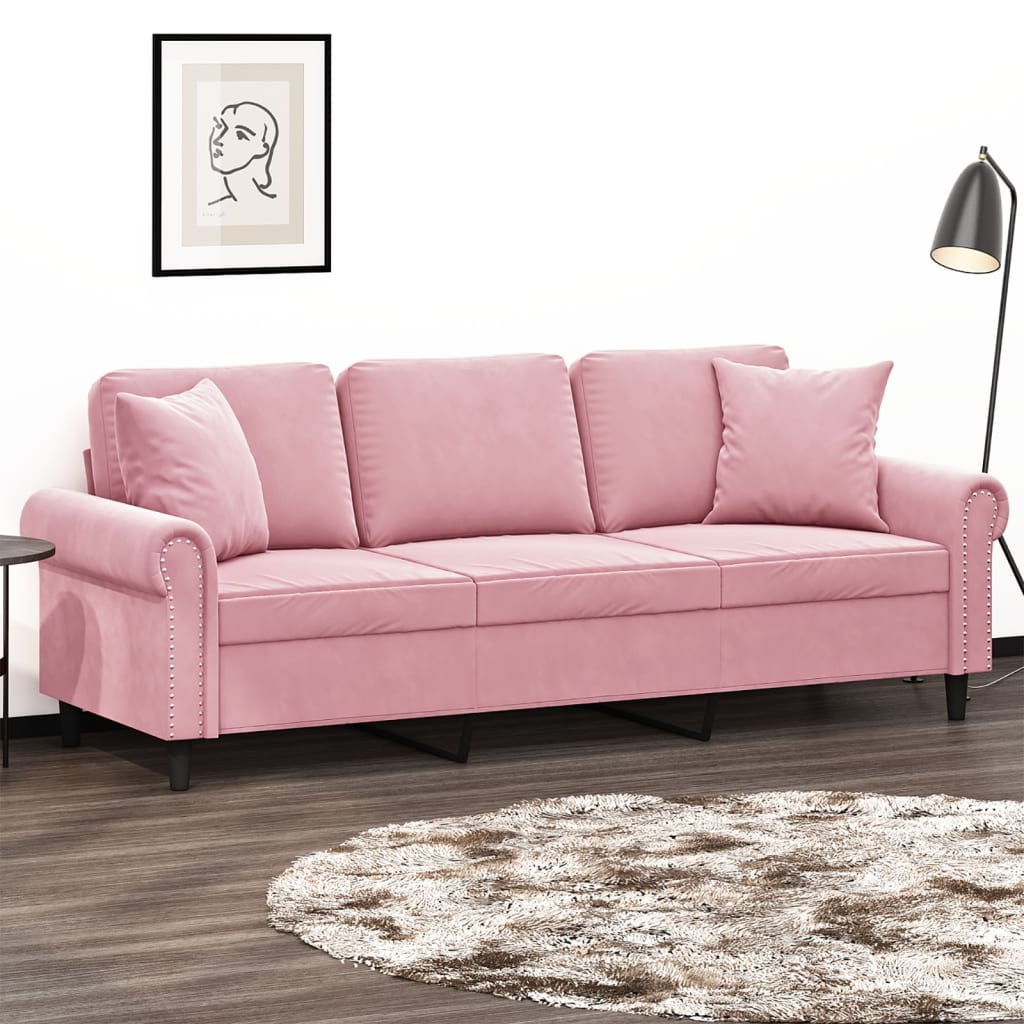 vidaXL 3-Sitzer-Sofa mit Zierkissen Rosa 180 cm Samt