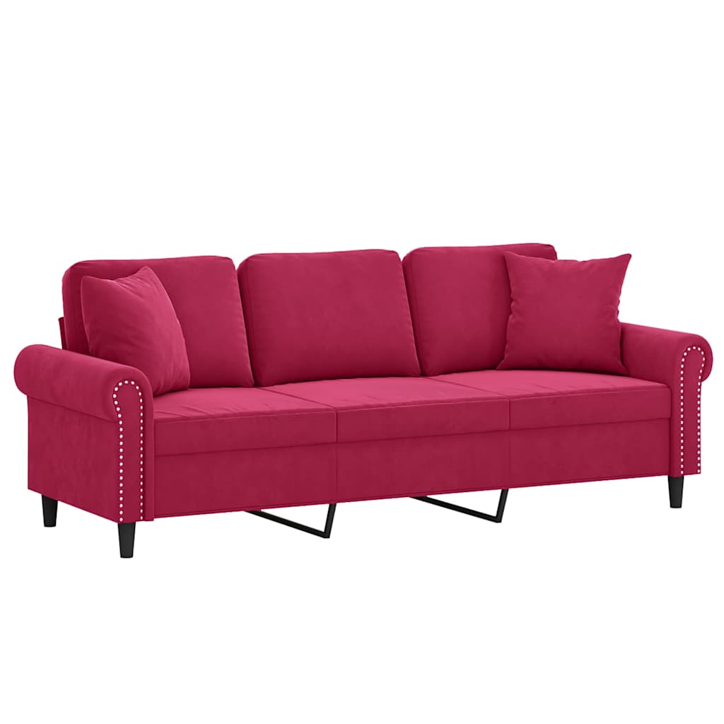 Thumbnail - vidaXL 3-Sitzer-Sofa mit Zierkissen Weinrot 180 cm Samt